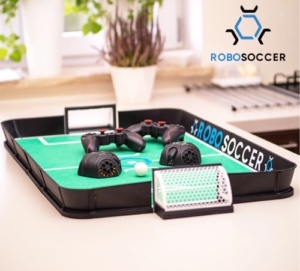 Robosoccer startup. Picture shows the innovation soccer game, mobile remote robots that allows play football.